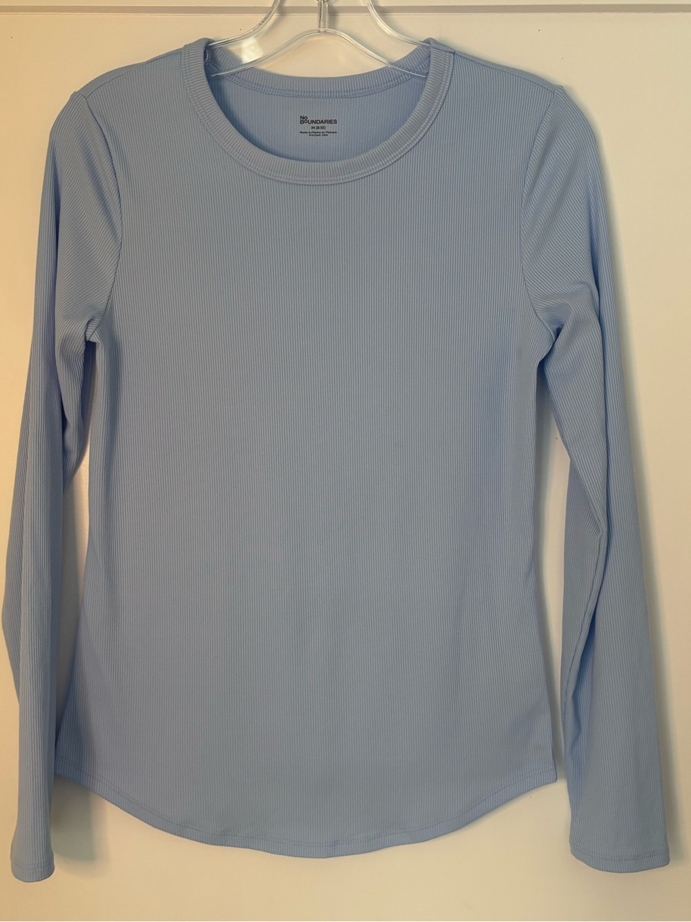 Women's Light Blue Long-Sleeve Ribbed Crewneck Top size M